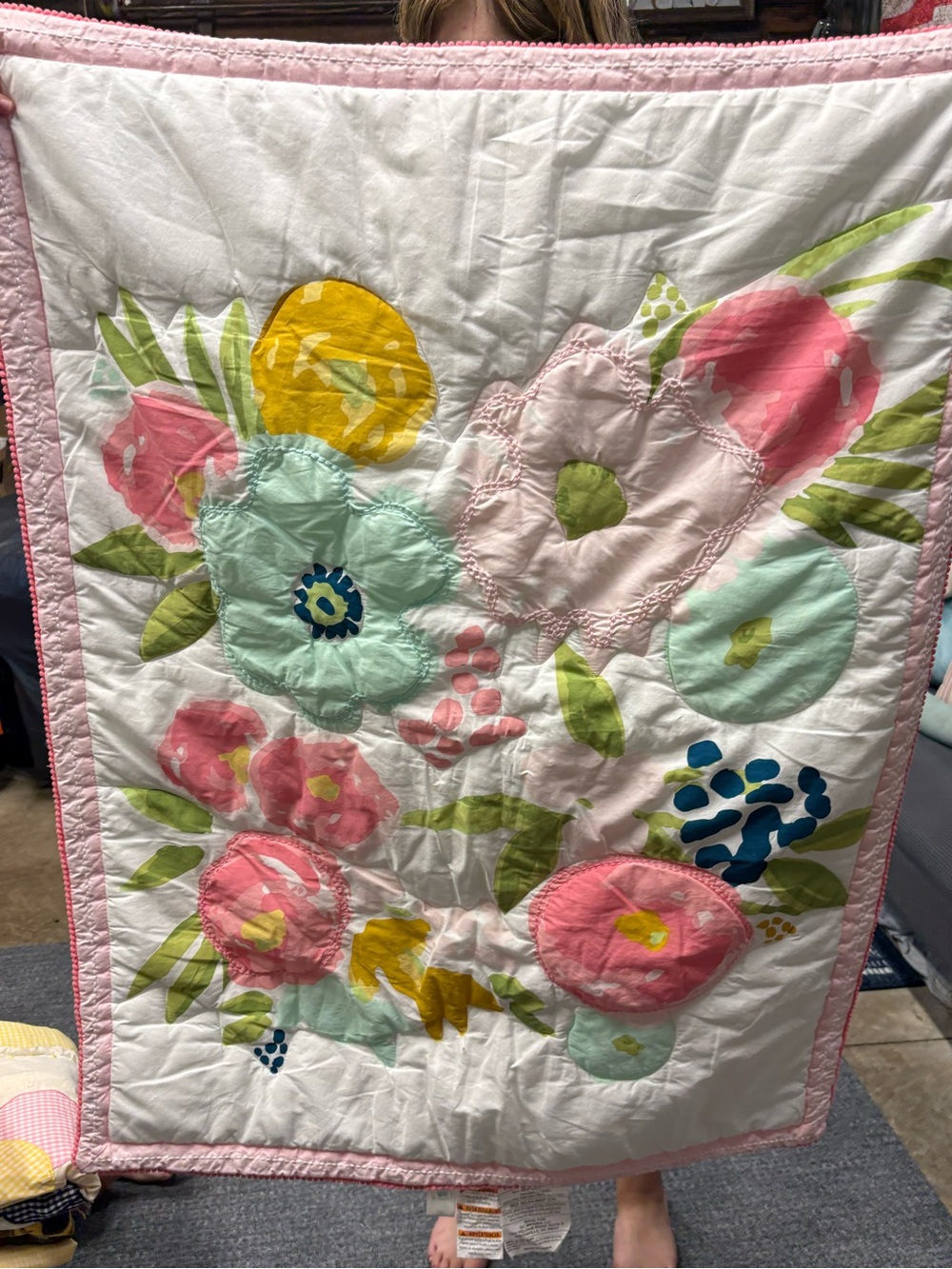 Beautiful Cloud Island Floral Fields Appliqué Baby Quilt
